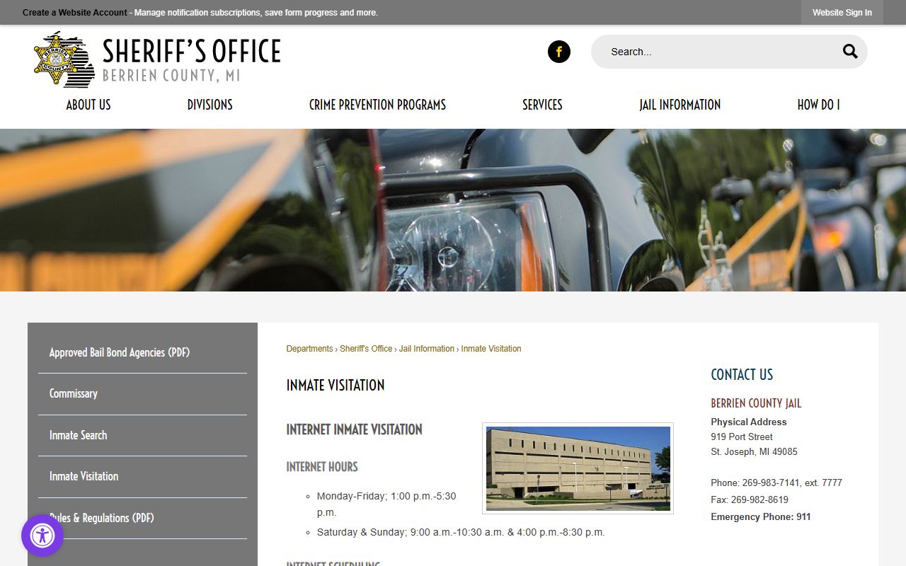 Berrien County online service page showing county records and clerk-related web tools