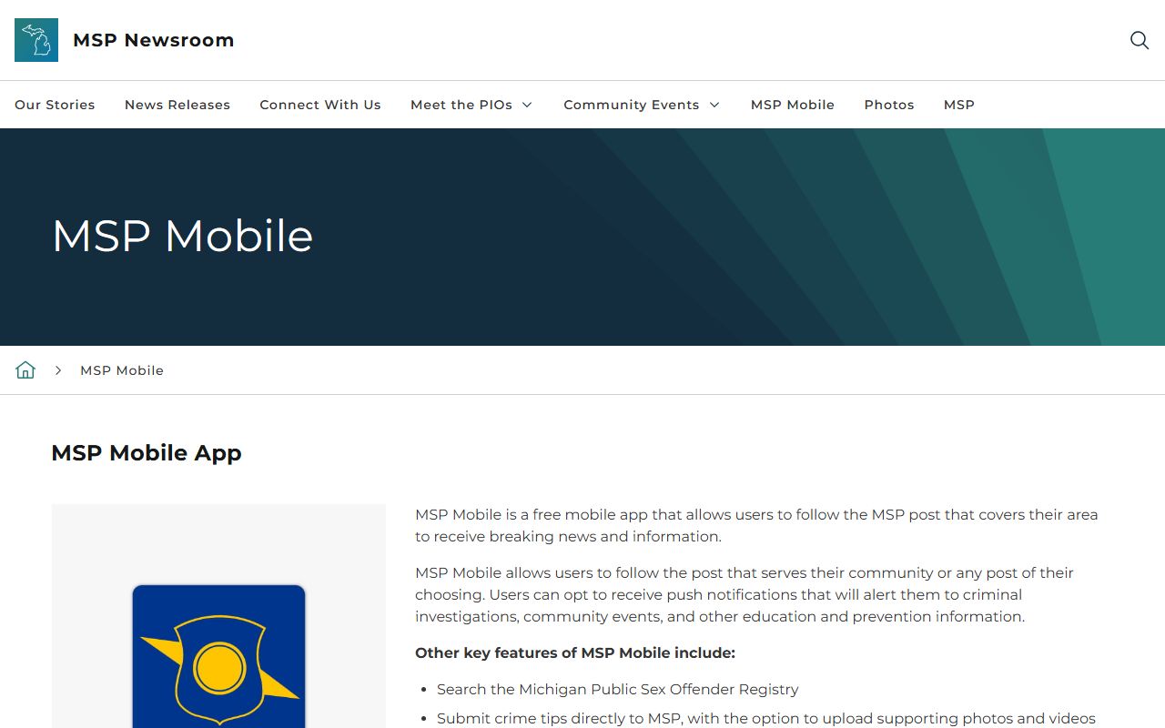 MSP Mobile app page for statewide searches beside Berrien County arrest records