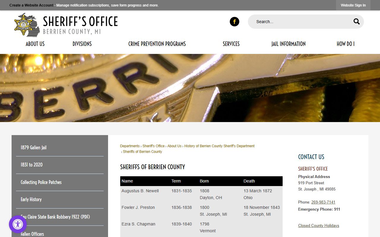 Berrien County sheriff office history page tied to arrest records