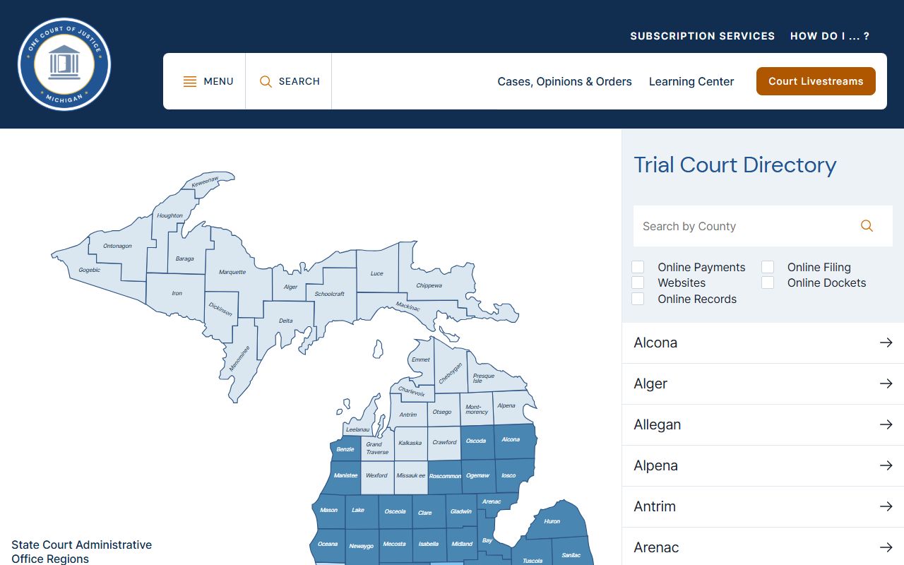 Berrien County court dockets located through the Michigan trial-court directory