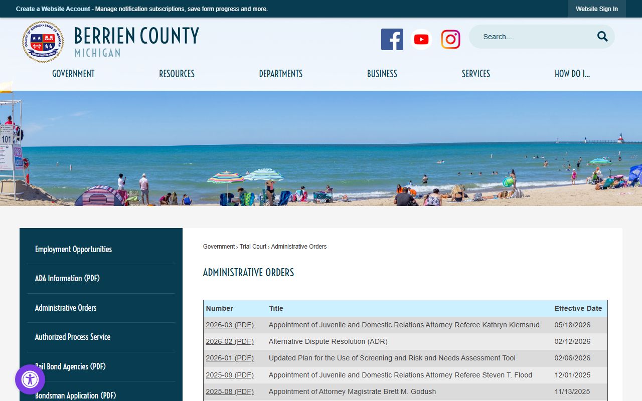 Berrien County court dockets and trial-court administrative orders showing division assignments