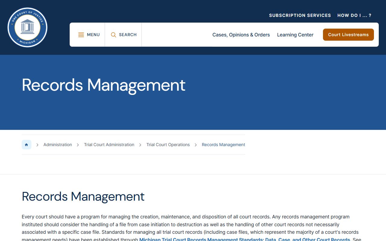 Berrien County court records management standards for Michigan trial courts