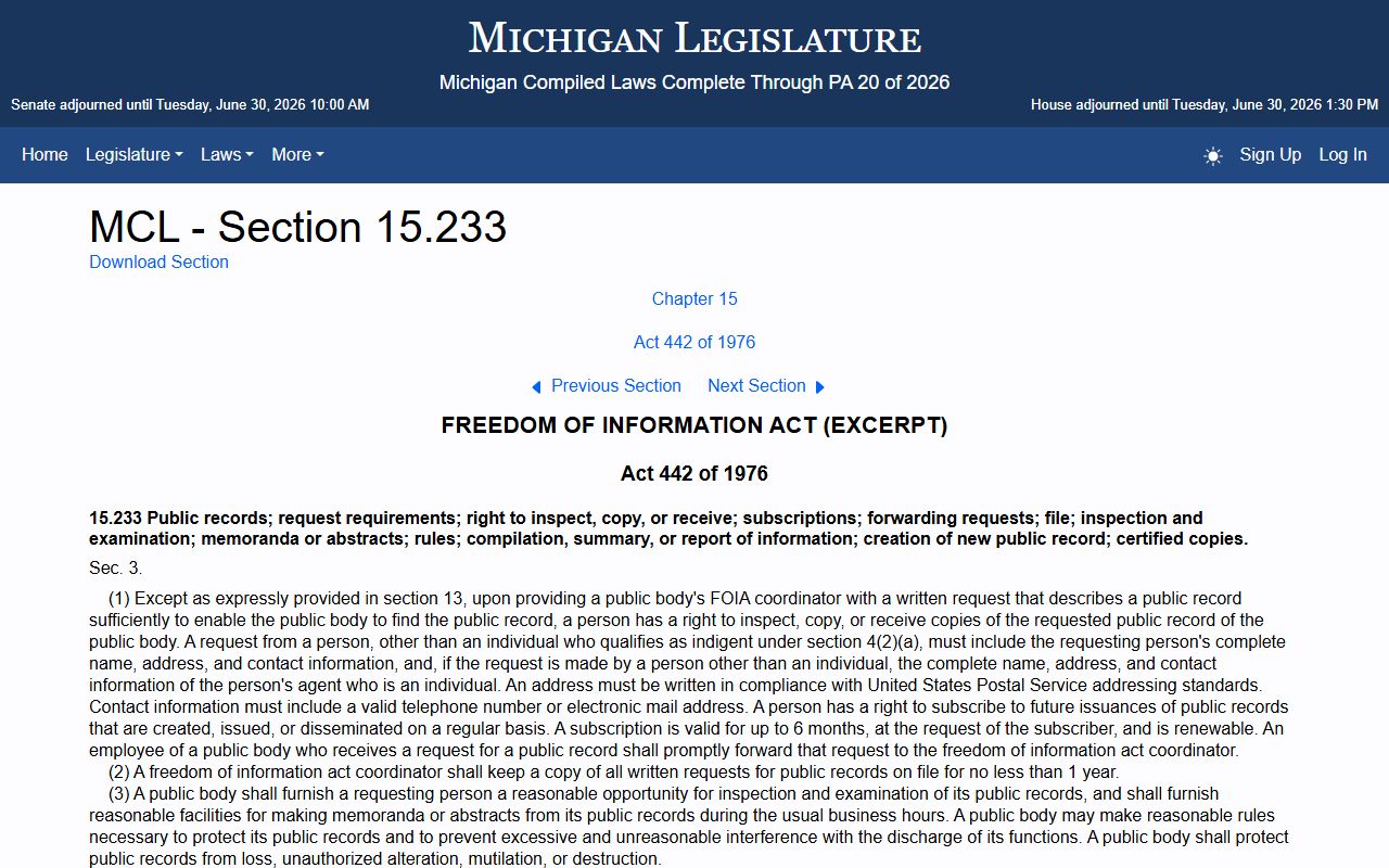 Berrien County court records inspection and copy rights under Michigan FOIA