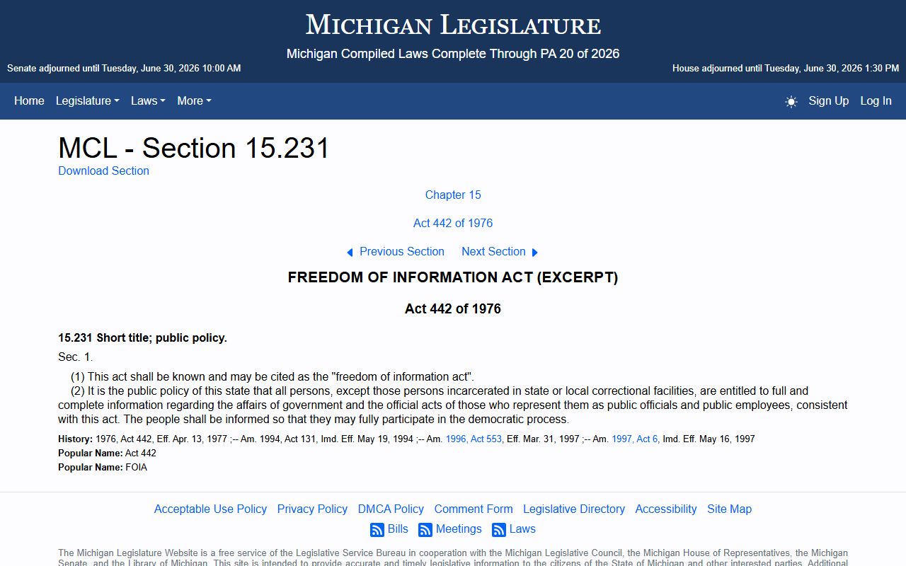 Berrien County court records public access under Michigan FOIA policy