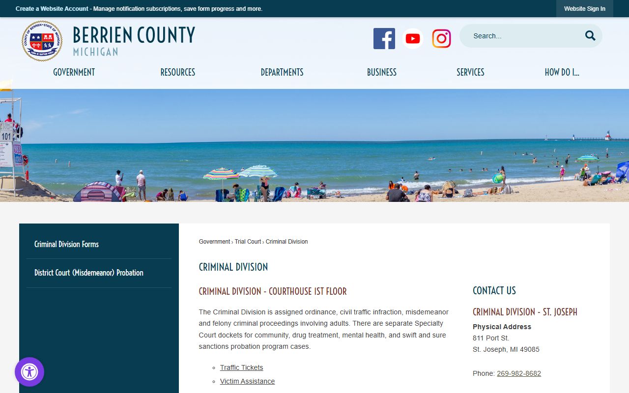 Berrien County criminal court records division overview page