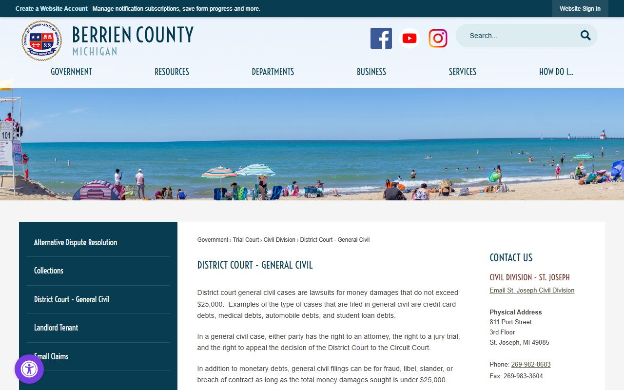 Berrien County District Court general civil records page