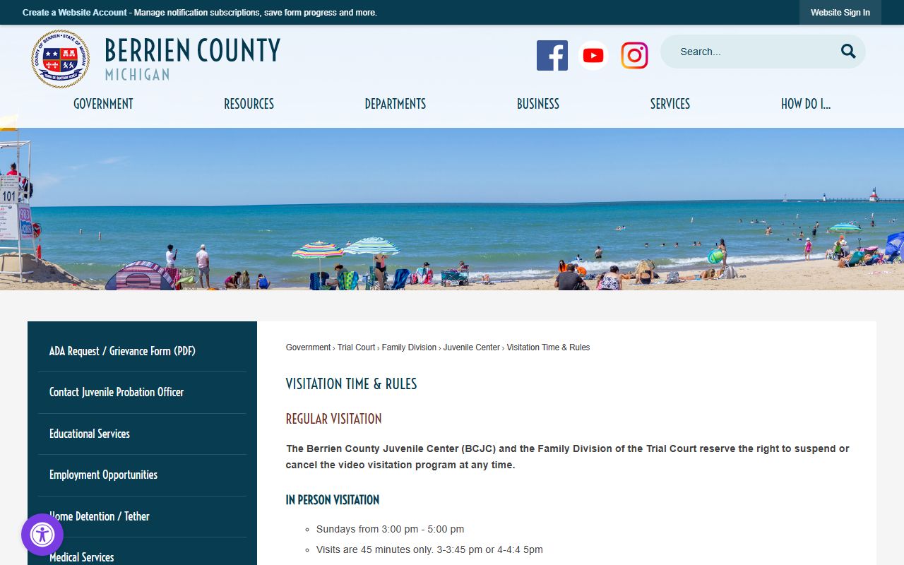 Berrien County court in-person and Zoom visitation rules page