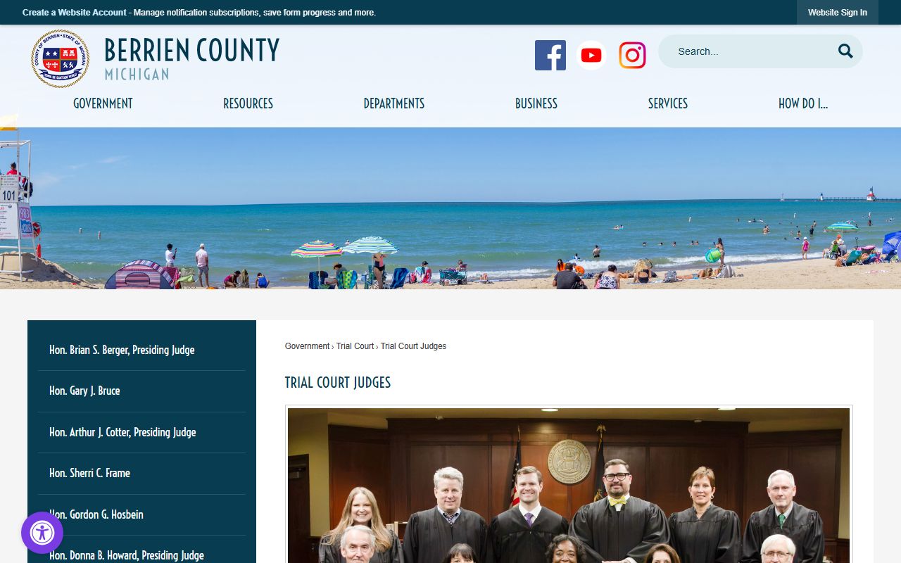 Berrien County trial court judges page listing current court assignments