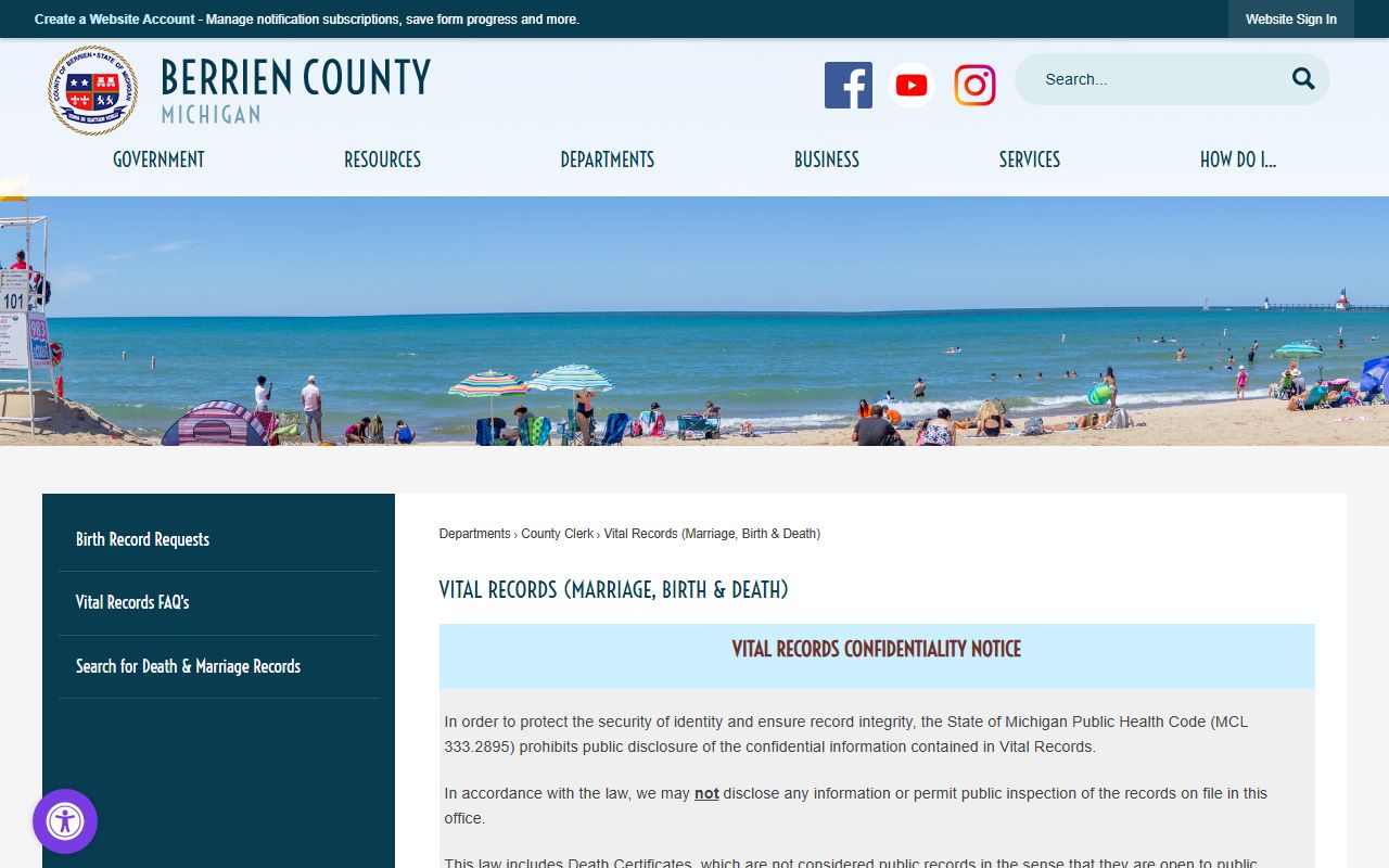 Berrien County marriage records certified copy fees and VitalChek ordering