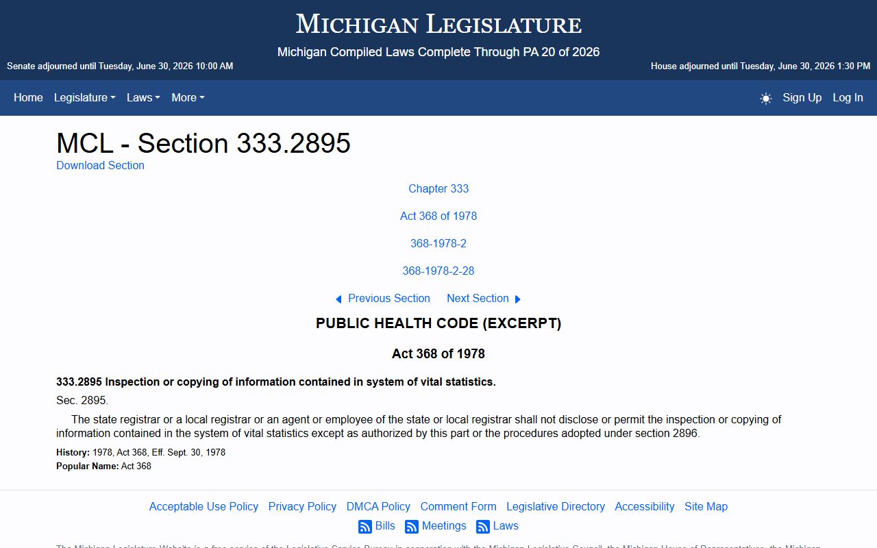 Berrien County marriage records confidential vital records statute