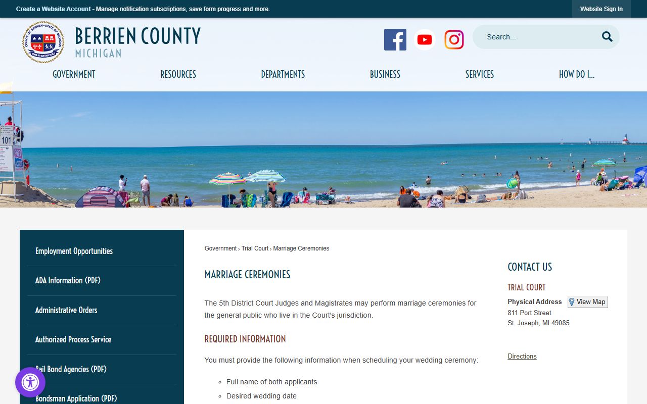 Berrien County marriage records civil ceremony rules and witnesses