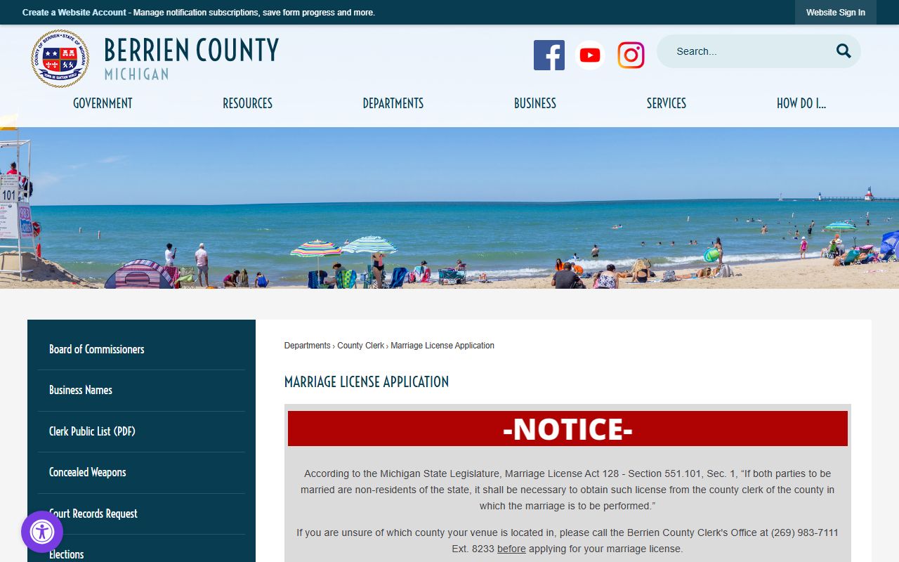 Berrien County marriage records license application requirements