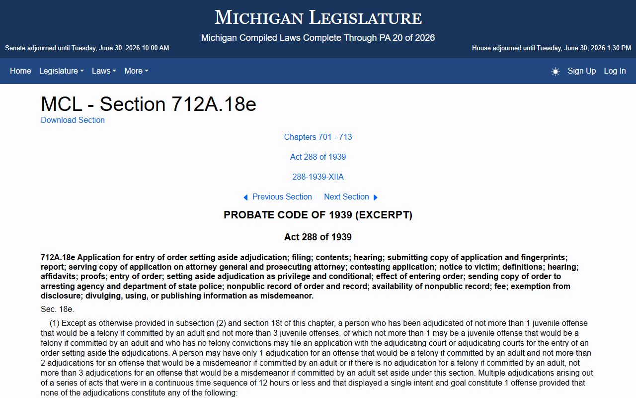 Berrien County probate records and Michigan juvenile set-aside statute