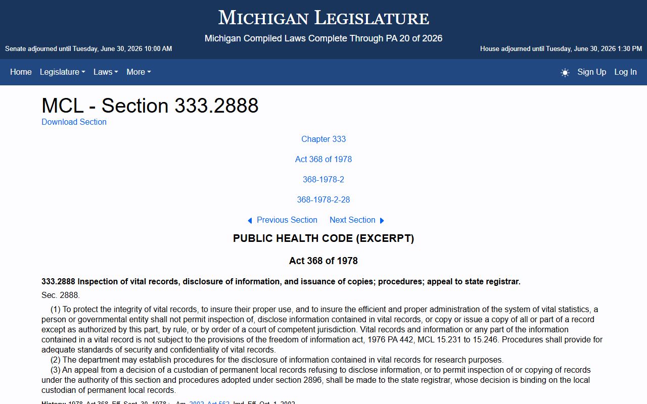 Berrien County probate records and Michigan vital-records access limits statute