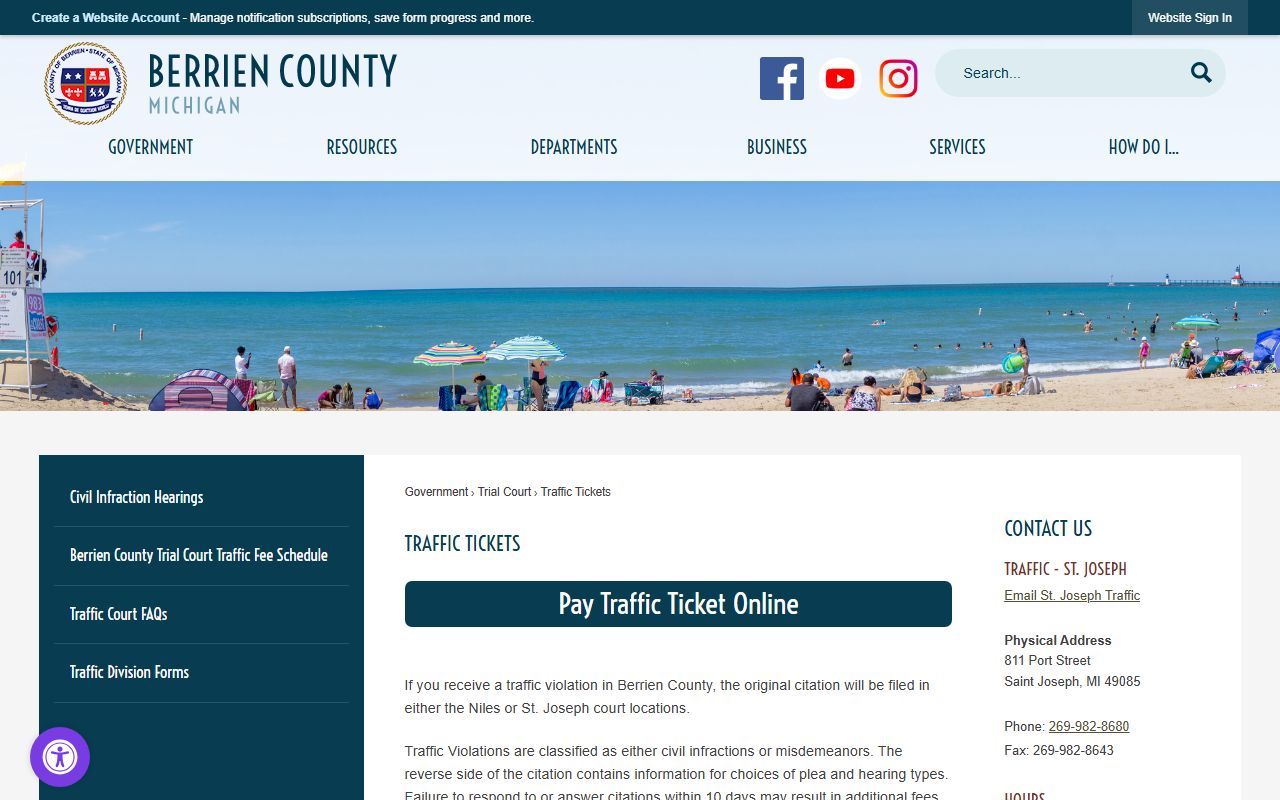 Berrien County traffic court records ticket filing and payment page