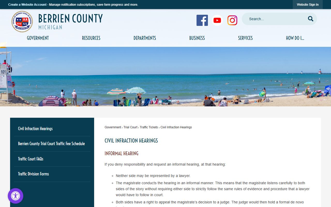 Berrien County traffic court records informal and formal hearing rules